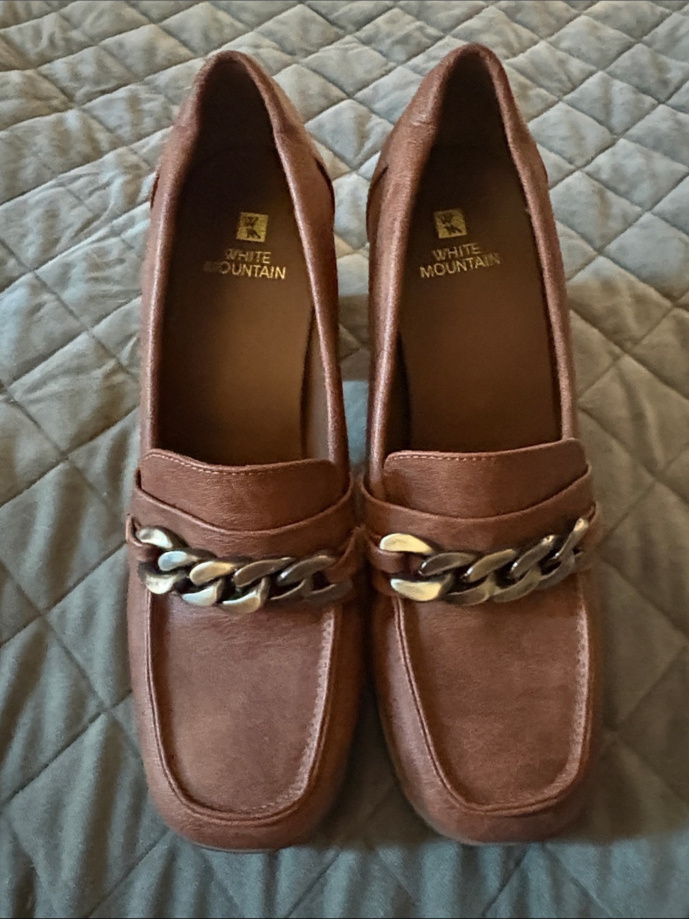 White Mountain Brown Chain-Trim Slip-On Loafers
